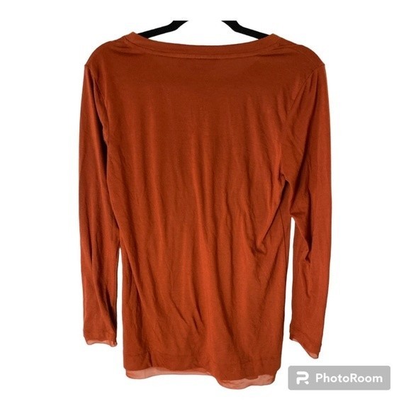 Simply Vera Vera Wang Rust Orange Smocked Long Sleeve Tunic Top Size M - Picture 6 of 8